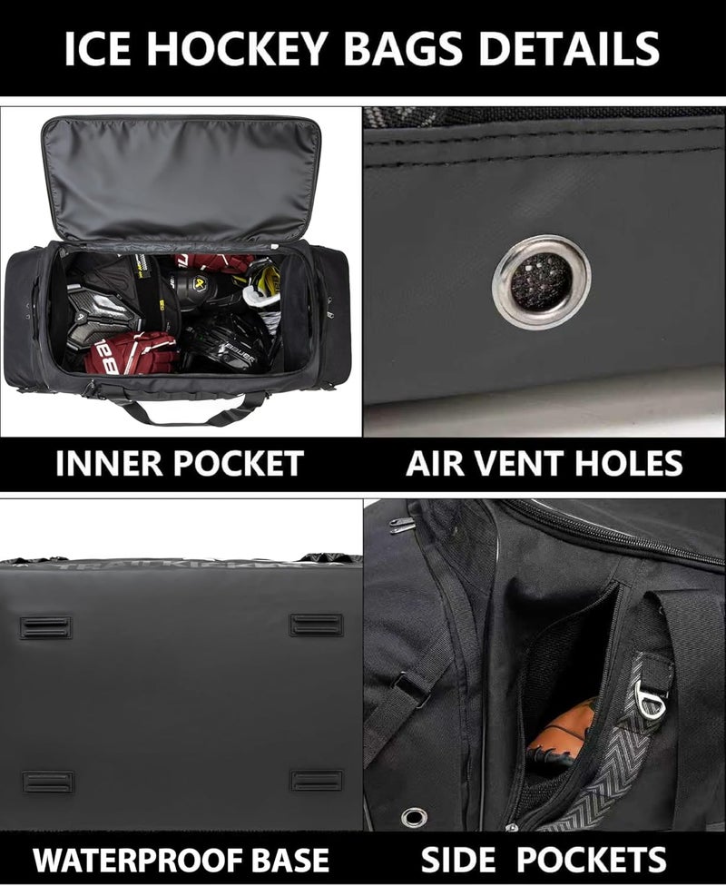 TRAILKICKER Extra Large Hockey Bag, Durable Sports Equipment Duffle with Multiple Pockets, Perfect for Ice Hockey and Sports Gear, Black - Image 4